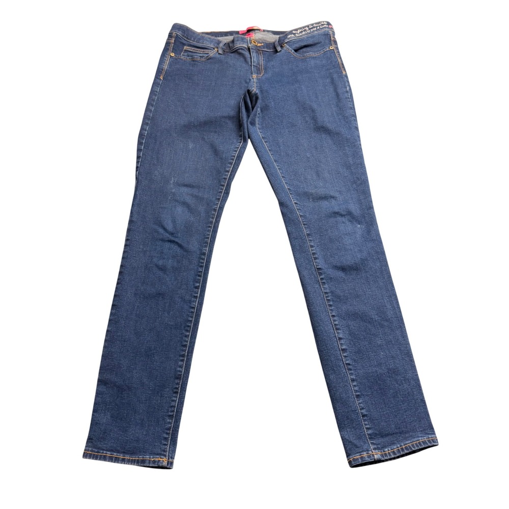 Lilly Pulitzer Worth Skinny Jeans Blue Denim Dark Wash Size 12 Embroidery